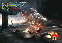 Kratos and Zeus battle on the Summit of Sacrifice.