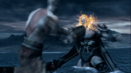 Kratos atravesando a Ares con la Espada de los Dioses (I).
