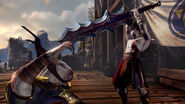 Kratos a punto de matar a un Capitán Sátiro.