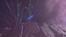 The Elves attacking Asgard by air, with Thor arriving to the battle