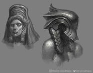 Discarded concept art of the statue of Nyx.