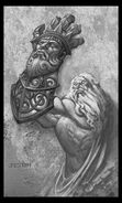 Zeus wielding the gauntlet.