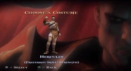 El traje Hércules en la pantalla de selección de trajes.