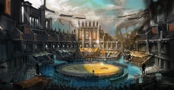Diseño conceptual de un coliseo de Esparta descartado de God of War III.
