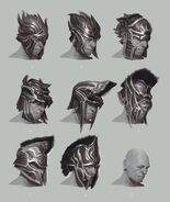 Diseños conceptuales de cascos para la armadura de Ares.