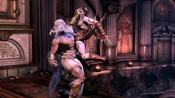 Zeus luchando con Kratos en God of War III