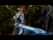 Kratos with the Blade of Olympus at the End of God of War II