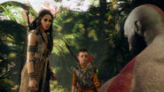 Freya en su primer encuentro con Kratos y Atreus.