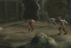 An Argonaut, fighting some Fates Sentries.