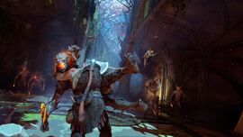 Kratos y Atreus contra varios Draugr