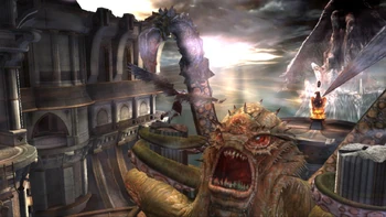 Batalla entre Kratos y el Kraken (II).