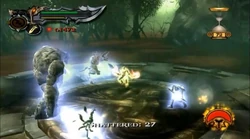 Kratos, having petrified the surrounding enemies