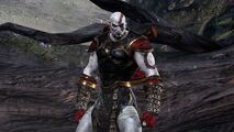 Kratos con el traje Dominus al inicio de la aventura sobre Gaia.