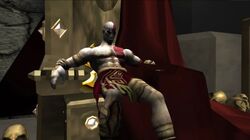 Kratos sentado en el Trono del Dios de la Guerra