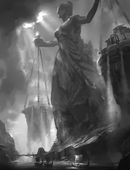 Concept art statue of Apollo and Themis