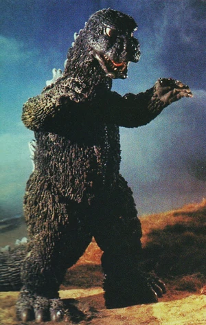 The MegaroGoji as it is seen in a production picture of Godzilla vs. Megalon