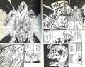 Two pages from the manga, featuring the Biollante-King Ghidorah Hybrid