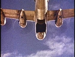 Actual footage of a B-29 Superfortress' bomb doors open seen in the U.S