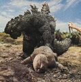 SOG - Spraying Godzilla While He Drags Baby Minilla