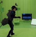 The motion-capture "suit" in filming.