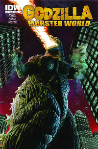 An early version of Cover A bearing the title Godzilla (IDW continuity): Monster World