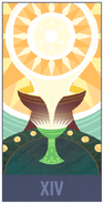 Aurion sun and a cup on a fortune card, characterizing Aurion's temperance