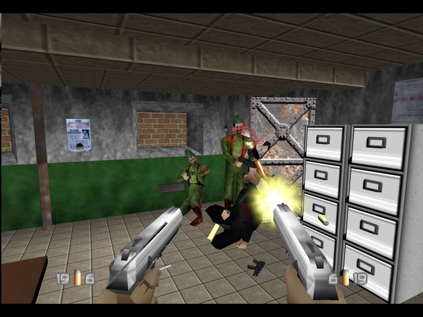 In GoldenEye 007 on the N64, there is a level where Bond needs to retrieve  a video tape from a bunker. The video tape is a VHS copy of GoldenEye, the  movie