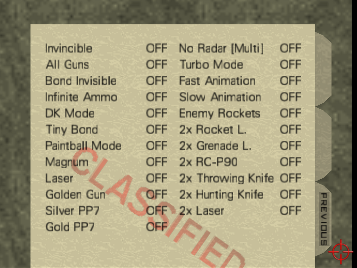 Cheat Options, GoldenEye Wiki