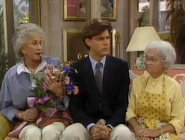 Dennis Drake as Dennis Griffiths sitting between his mother in-law Dorothy and his grandmother in-law, Sophia.