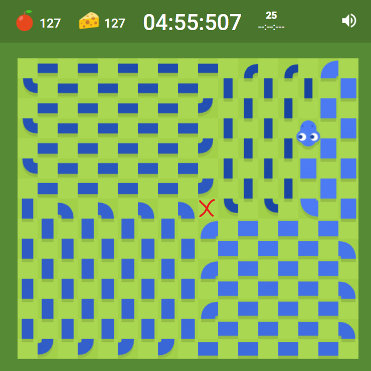 Google Snake Game 69 apples in dimension mode speedrun in 6:09.619 
