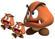 A Grand Goomba and two average sized Goombas.