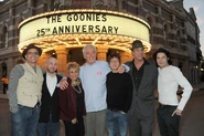 From left to right: Joe Pantoliano; Jeff Cohen; Lupe Ontiveros; Richard Donner; Ke Huy Quan; Robert Davi; Corey Feldman.