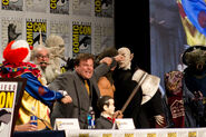 Murder the Clown, the Executioner, and Professor Shock attack Jack Black during the 2014 San Diego Comi-Con, while Slappy, Count Nightwing, the Mummy, Brenda the Creep, and the Body Squeezer look on.