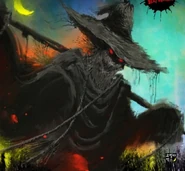A scarecrow as depicted on the Korean cover of The Scarecrow Walks at Midnight.