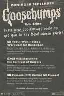 Ad from #59 school market edition for OS 60, GYG 22, TV 17 "Coming in September". Note that this ad has the working title for #60, "I Want to be a Werewolf for Halloween"