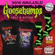 Later ad with T-shirts: Say Cheese and Die and Horrorland, plus Glow-in-the-Dark socks.