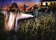 Some scarecrows as seen on the DVD cover of The Scarecrow Walks at Midnight episode