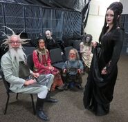 Professor Shock, Madame Doom, Countess Yvonne, Cronby the Troll, Count Nightwing, and a Graveyard Ghoul behind the scenes of the Goosebumps film.