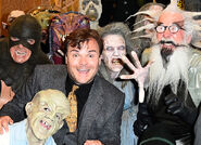 Jack Black with the Executioner, Professor Shock, the Haunted Mask, Brenda the Creep, the Mummy, the female Graveyard Ghoul, and the Body Squeezer. Note: Count Nightwing and the male Graveyard Ghoul are obscured in this shot.