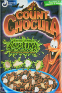 Goosebumps Series 2000 advertised on a box of Count Chocula.