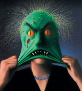 Carly Beth wearing the Haunted Mask as depicted on the second printing of the French cover of The Haunted Mask. Illustrated by Gérard Failly.