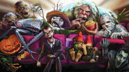 Various members of the Goosebumps cast (Slappy, the Lawn Gnomes, the Giant Praying Mantis, the Abominable Snowman, the Scarecrow, Prince Khor-Ru, the Graveyard Ghouls, Count Nightwing and the Pumpkin Head) featured in the Goosebumps Original Motion Picture Soundtrack.