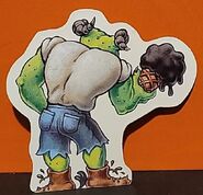 Back of pond hopper standee from the One Day at HorrorLand board game (his boots are ideal for wading through the Alligator Pond)