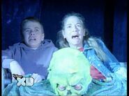 Marty and Erin in the tram in the Shocker Studios Tour.