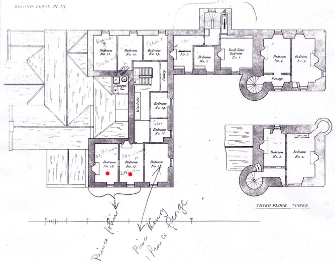 Upper floor plans prior to demolition of later additions