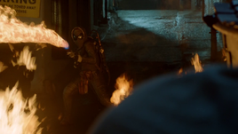 Bridgit Pike using her flamethrower