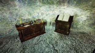 Widok na stół alchemiczny i pulpit