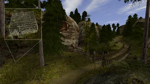 Kamienna tablica walki bronią jednoręczną I za mostem na drodze z gospody Orlana do piramid