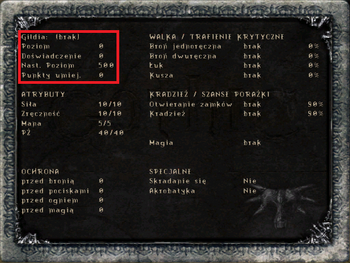 Panel umiejętności bohatera z zaznaczoną sekcją, w której znajdują się informacje o ilości punktów umiejętności w Gothic