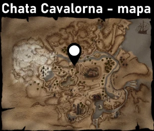 Mapa z zaznaczonym położeniem chaty Cavalorna